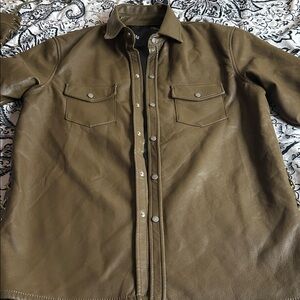 Mens valabasas Olive  Leather Snap-Front Dress Jacket